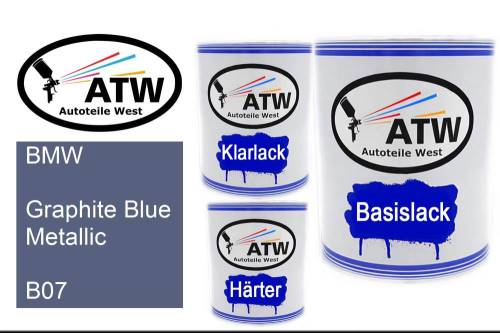 BMW, Graphite Blue Metallic, B07: 1L Lackdose + 1L Klarlack + 500ml Härter - Set, von ATW Autoteile West.
